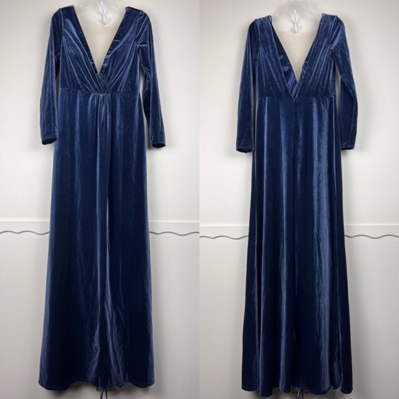 Anthropologie Jenny Yoo Ryland Velvet Cross Over Long Sleeve Maxi Dress - Picture 2 of 7